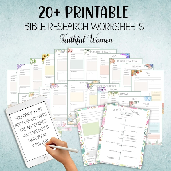 Bible Study Printable pdf GoodNotes Digital | Faithful Women Research Worksheets | Bible Study Printable | JW Study Journal