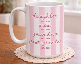 Great Grandma Mug Custom Design Coffee Cup Personalized Gift Idea Grandmother Celebration Present Family Keepsake Established Date