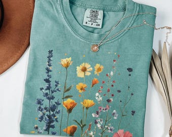 Vintage Pressed Wildflowers Comfort Colors Shirt: Botanical Gift