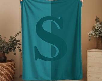Monogram Throw Blanket Personalized Initial Custom Letter Design Bedding Luxury Customizable Velvet Patina Blue Accessory Gift Bedroom Decor