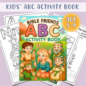 Estudo Bíblico Infantil para Imprimir, Caderno de Exercícios ABC, Folha de Exercícios de Personagens Bíblicos, Página para Colorir Noé e Ester, Ajuda para Estudo Bíblico de Maria, Ensino Cristão em Casa