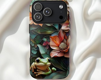 Telefonskal med blommig groda i målat glas Trendigt botaniskt presentfodral med blommig mosaikträdgård telefonskal till Samsung iPhone 13 14 15 16 17 skal Tough Case