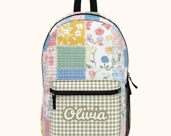 Personalized Kids Backpack Custom Name Kindergarten Bag Preschool Girl Toddler School Summer Camp Travel Bag Quilted Patchwork imitation