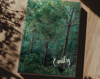 Personalized Stained Glass Emerald Green Journal Mosaic Glass Style Notebook Gift Travel Diary Custom Name Present for Nature Lover