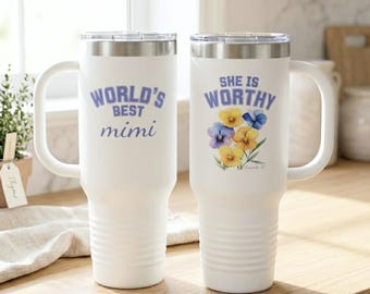 Personalized Christian Woman Gift Premium Insulated Tumbler Floral Design Stainless Steel Travel Mug Bible Verse Pansy Cup 40oz 20oz