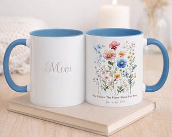 Personalized Mom Scripture Mug Bible Verse Custom Name Christian Gift Faithful Woman Floral Coffee Cup Vintage Pressed Flowers Gift for Mum