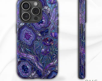 Crystal Phone Casing Stained Glass PhoneCase Geode Cover Jewel Tone Flowers Protective Samsung Iphone 13 14 15 16 17 Tough Case MagSafe