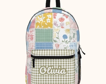 Patchwork Cottagecore Backpack: Personalized Gingham School Bag