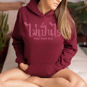 Travel Gift Thailand Souvenir Hoodie Mai Pen Rai Thai Language Text Vacation Memory Apparel Bangkok Thailand Memento Comfortable Cotton Polyester Warm Soft Plush Design Cultural Expression Gift Idea Traveler Present Special Memory Unisex
