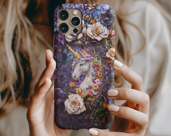 Mobilskal med målat glas, enhörning, trendigt mosaikimitationsskal för smartphones, fantasiläsare, gåva, Samsung iPhone 13 14 15 16 17 skal, tufft skal