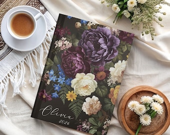 Personalized Notebook Dark Romance Custom Journal Botanical Dark Cottagecore Diary Victorian Floral Art Journaling Gift Self Growth Notes