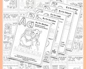 Bible Abc Workbook Christian Homeschool Bible Activity Page Printable Kids Worksheet Noah Coloring Esther Character Tracing Practice Mary