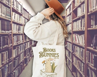 Katoenen boekentas konijn ontwerp lezen accessoire schooltas bibliotheek cadeau leraar waardering schattig konijn minnaar literair heden schoolse item