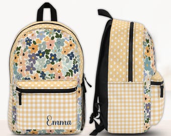 Personalized Floral Backpack for Girl Custom School Bag with Name Cute Gingham Bookbag Kids Daypack Back to School Gift for grand daughter