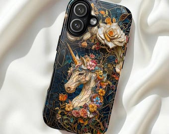 Mobilskal med målat glas, fantasi, trendigt mosaik, present, enhörning, botaniskt telefonskal, Samsung iPhone 13 14 15 16 17 skal, tufft skal