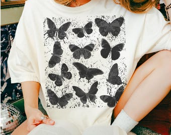 Linocut Butterfly Graphic Shirt Nature Print Black Moss Pattern Comfort Colors Hiking Shirt Vintage National Park Outdoor Tshirt  Woodblock