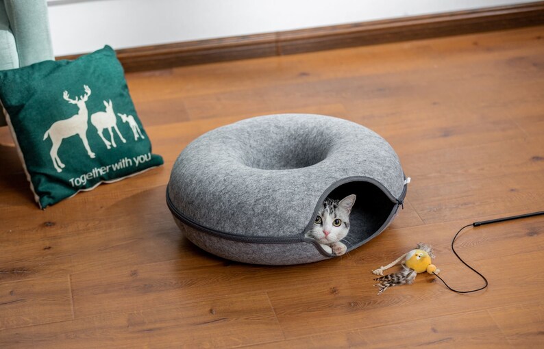 Donut Cat House Cat Cave Donut Bed Suitable for Small Pet Light Grey Etsy