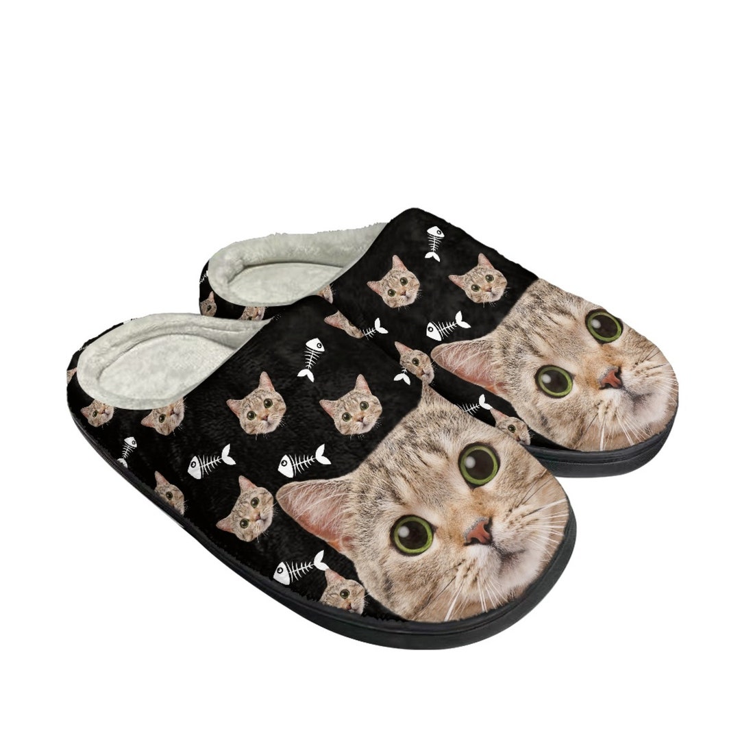 Black Cat Slippers With Paw Adult Unisex Slippers Cat Etsy
