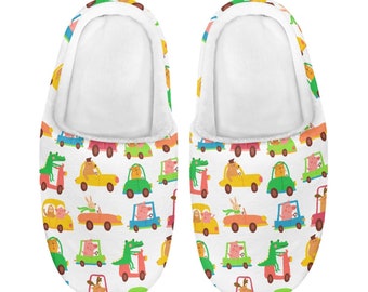 Child Slippers , Cute Animals And Car Pattern , Boy And Girl Bedroom Slippers  , EU Size 26-33 , US Size 9-14.5