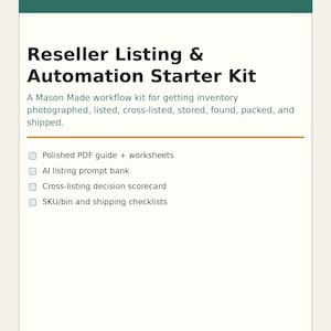 Reseller Listing Automation Kit, eBay Poshmark Mercari Workflow Planner, AI Listing Prompts, SKU Tracker