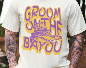 Groom on the Bayou T-Shirt, Comfort Colors 1717 Cajun Bachelor Tee, NOLA Alligator Shirt S-4XL