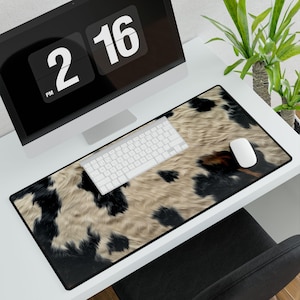 Rustic BOHO Cowhide Print Desk Mat & Mouse Pad - Non-Slip, Durable, Smooth Surface - Office Accessories, Desk Decor, Gift for Him or Her