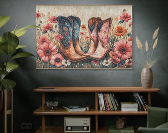 Western Cowboy Boots Canvas Art: Abstract Rodeo Print, Farmhouse Decor