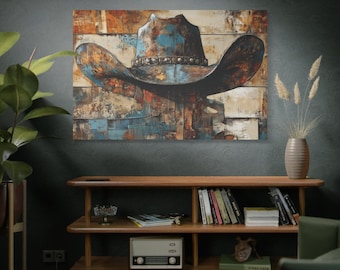 Abstract Western Rodeo Canvas Print: Metal-Inspired Cowboy Art