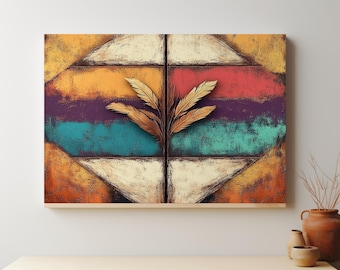 Tribal Feather Canvas Art Print: Rustic Southwestern Boho Decor