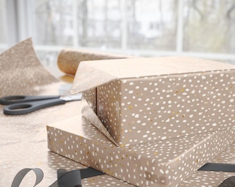 Neutral Dot Wrapping Paper | Minimal Gift Wrap 30×36 30×72 30×180 | Beige White Speckled Pattern | Matte or Glossy