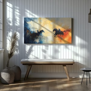 Abstract Rodeo Canvas Art: Cowboy Horses, Southwestern Decor