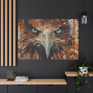 Rustic Turquoise Eagle Face Canvas Print - Abstract Western Wall Art, Southwest-Inspired Decor, Wildlife Aesthetic Artwork