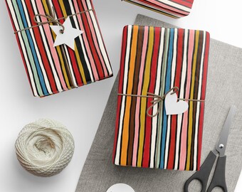 Bold Stripe Wrapping Paper | Modern Colorful Gift Wrap 30×36 30×72 30×180 | Hand Painted Vertical Stripes | Matte or Glossy
