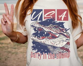 Patriotic Alligator T-Shirt: Cajun USA Swamp Party Tee