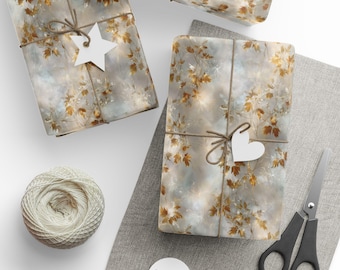 Golden Leaf Fantasy Wrapping Paper | Elegant Gold Foil Look | 30×36 30×72 30×180 | Fantasy World Gift Wrap | Matte or Glossy