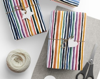 Watercolor Stripe Wrapping Paper | Modern Art Gift Wrap 30×36 30×72 30×180 | Colorful Hand Painted Stripes | Matte or Glossy