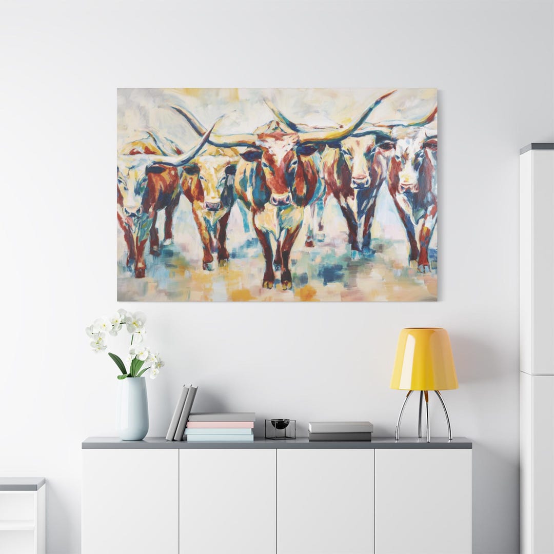 Longhorn Cattle Canvas Art: Mid-century Modern Abstract Cow Print - Etsy
