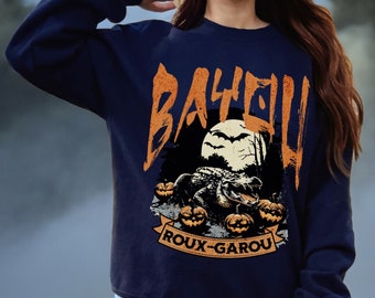 Cajun Alligator Halloween Sweatshirt: Louisiana Bayou RouxGarou