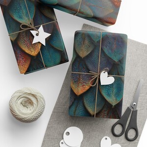 Dragon Scale Wrapping Paper | Fantasy Gift Wrap 30×36 30×72 30×180 | Iridescent Blue Orange Scales | Matte or Glossy