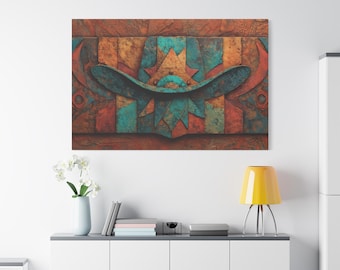 Southwestern Cowboy Hat Canvas Art | Rustic Western Wall Decor | Textured Boho Desert Ranch Wall Art