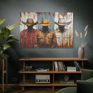 BOHO Rustic Western Cowboy Panel Artwork - Abstract Western Canvas Print, Southwestern Desert Decor, Cowboy Aesthetic Wall Art