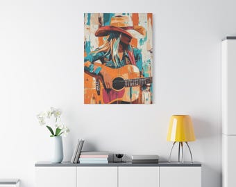 Modern Pop Art Cowgirl Country Music Canvas Print - Western Wall Decor, Retro Rodeo Art