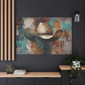 Abstract Western Cowboy Hat Canvas Wall Art – Rustic Country Home Decor
