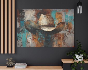 Abstract Western Cowboy Hat Canvas Wall Art – Rustic Country Home Decor