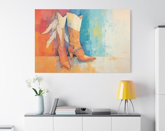 Cowgirl Boots Canvas Print: Boho Western Wall Art with Native American Flair