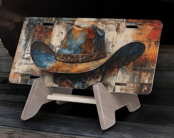 Cowboy Hat License Plate: Rustic Country Truck Tag, Metal Art Print