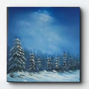 Snowy Forest Oil Painting - Tranquil Winter Scene, Frosty Landscape Art, Original Oil Painting,