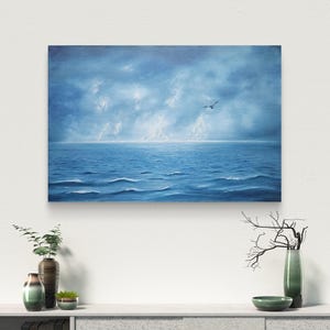 Seascape lightening original painting, stormy clouds oil painting, wall decor, office decor