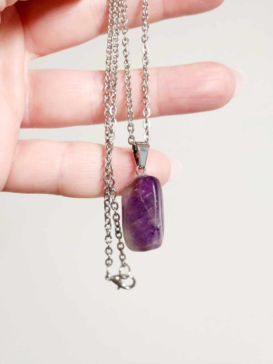 Amethyst Necklace With Stainless Steel Chain Energetic Jewelry to 