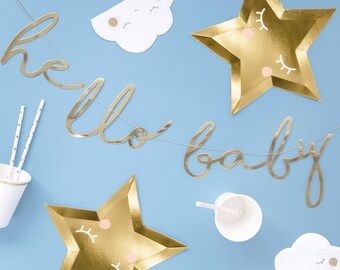 Banner Little Star - Hello Baby / Babyparty / Baby Shower / Partydeco,  gold, 18x70cm